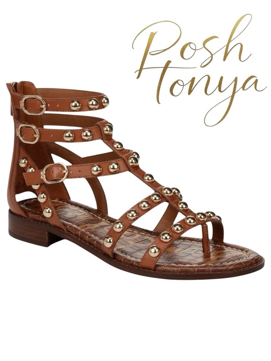 NEW Sam Edelman Estella Studded Leather Gladiator Sandals Brown Size 5.5 Summer